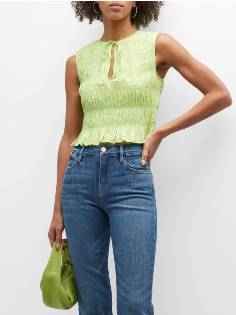FRAME The Smocked Tank in vibrant green size medium 100% cotton